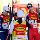 Das sieghafte Trio im Ziel: Vinzenz Geiger (GER), Johannes Lamparter (AUT), Joergen Graabak (NOR), (l-r).