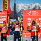 Das strahlende Siegertrio: Johannes Lamparter (AUT), Joergen Graabak (NOR), Jarl Magnus Riiber (NOR), (l-r).