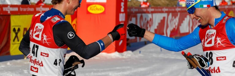 Auch im hinteren Teil des Feldes gibt es Sport: Abklatschen in Corona-Zeiten zwischen Niklas Malacinski und Aaron Kostner.