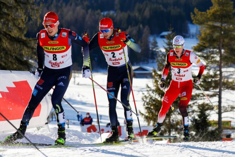 Eric Frenzel und Terence Weber (l-r, hier beim Weltcup in Seefeld mit Martin Fritz) wurden positiv getestet und fallen bis auf Weiteres aus.