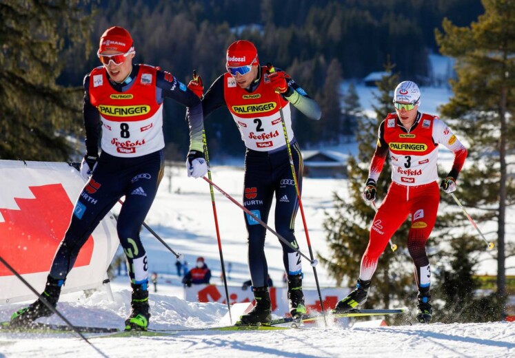 Eric Frenzel und Terence Weber (l-r, hier beim Weltcup in Seefeld mit Martin Fritz) wurden positiv getestet und fallen bis auf Weiteres aus.