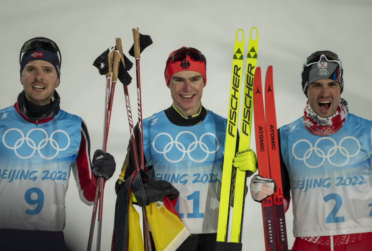 Das Siegertrio: Joergen Graabak (NOR), Vinzenz Geiger (GER), Lukas Greiderer (AUT)(l-r)