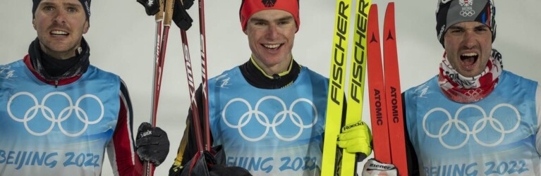 Das Siegertrio: Joergen Graabak (NOR), Vinzenz Geiger (GER), Lukas Greiderer (AUT)(l-r)