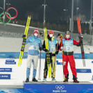 Das Podium: Joergen Graabak (NOR), Vinzenz Geiger (GER), Lukas Greiderer (AUT) (l-r)