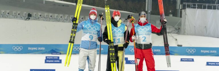 Das Podium: Joergen Graabak (NOR), Vinzenz Geiger (GER), Lukas Greiderer (AUT) (l-r)
