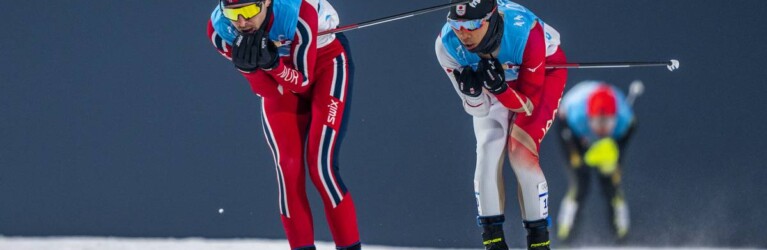 Joergen Graabak wurde schnell von Vinzenz Geiger (Hintergrund) überholt.