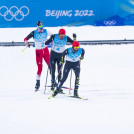 Lukas Greiderer, Johannes Rydzek und Julian Schmid (l-r) liefen lange an der Spitze des Feldes.