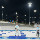 Das Podium: Jens Luraas Oftebro (NOR), Joergen Graabak (NOR), Akito Watabe (JPN), (l-r)