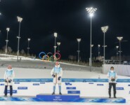 Das Podium: Jens Luraas Oftebro (NOR), Joergen Graabak (NOR), Akito Watabe (JPN), (l-r)