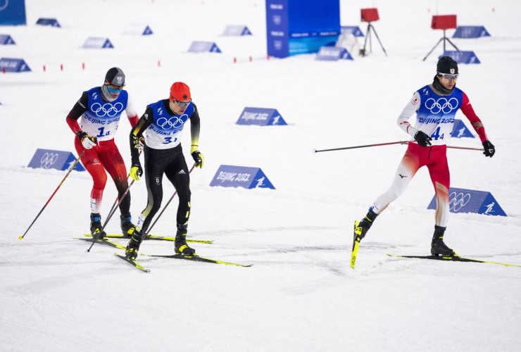 Taktikrennen zwischen Martin Fritz (AUT), Vinzenz Geiger (GER), Ryota Yamamoto (JPN), (l-r).