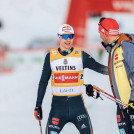 Vinzenz Geiger und Johannes Rydzek freuen sich über ein starkes Rennen.