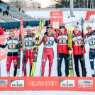 Glücklcihe Gewinner: Franz-Josef Rehrl (AUT), Lukas Greiderer (AUT), Joergen Graabak (NOR), Jens Oftebro (NOR), Espen Andersen (NOR), Espen Bjoernstad (NOR), (l-r).