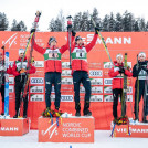 Das Podium: Franz-Josef Rehrl (AUT), Lukas Greiderer (AUT), Joergen Graabak (NOR), Jens Oftebro (NOR), Espen Andersen (NOR), Espen Bjoernstad (NOR), (l-r).