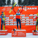 Das Podium: Vinzenz Geiger (GER), Jarl Magnus Riiber (NOR), Johannes Lamparter (AUT), (l-r).