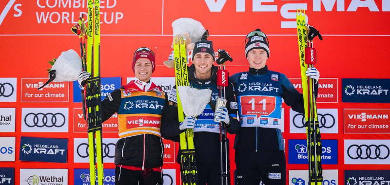 Das Podium: Johannes Lamparter (AUT), Jarl Magnus Riiber (NOR), Jens Luraas Oftebro (NOR), (l-r)