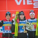 Das Podium: Mario Seidl (AUT), Jarl Magnus Riiber (NOR), Jens Luraas Oftebro (NOR), (l-r).