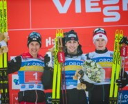 Das Podium: Mario Seidl (AUT), Jarl Magnus Riiber (NOR), Jens Luraas Oftebro (NOR), (l-r).