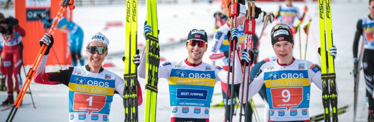 Die Sieger: Mario Seidl (AUT), Jarl Magnus Riiber (NOR), Jens Luraas Oftebro (NOR), (l-r)