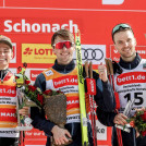 Das Herren-Podium: Johannes Lamparter (AUT), Jarl Magnus Riiber (NOR), Joergen Graabak (NOR), (l-r).