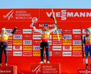 Die Top 3 der Damen: Ida Marie Hagen (NOR), Westvold Hansen Gyda (NOR), Volavsek Ema (SLO), (l-r)