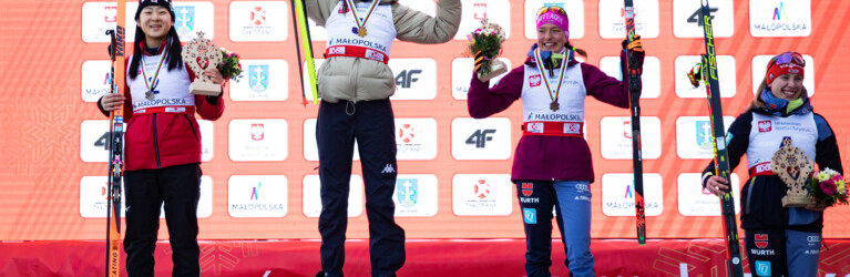 Das Podium bei den Damen: Haruka Kasai (JPN), Annika Sieff (ITA), Nathalie Armbruster (GER). Jenny Nowak (r) wird Vierte.