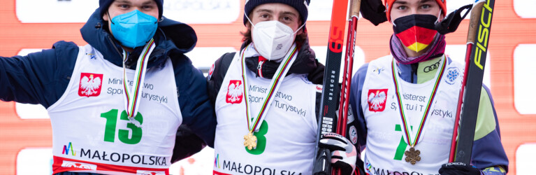 Das Podium beim Einzelwettkampf der Herren: Perttu Reponen (FIN), Stefan Rettenegger (AUT), Tristan Sommerfeldt.