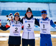 Die Medaillengewinner im Einzel der Jungen: Jiri Konvalinka (CZE), Eidar Johan Stroem (NOR), Marco Heinis (FRA)
