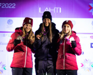 Die Medaillengewinnerinnen im Einzel: Lisa Hirner (AUT), Annika Sieff (ITA), Annalena Slamik (AUT) (l-r)