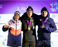 Die Medaillengewinner im Einzel der Jungen: Jiri Konvalinka (CZE), Eidar Johan Stroem (NOR), Marco Heinis (FRA)