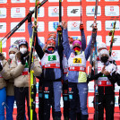 Das siegreiche deutsche Mixed Team: Jenny Nowak und Nathalie Armbruster (vorne, l-r), hinten Simon Mach (verdeckt) und Tristan Sommerfeldt. Silber: Italien, Bronze: Österreich.