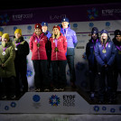 Die Sieger des Mixed Team Wettbewerbs: Cindy Haasch (GER), Tristan Sommerfeldt (GER), Magdalena Burger (GER), Benedikt Graebert (GER), Lisa Hirner (AUT), Severin Reiter (AUT), Annalena Slamik (AUT), Samuel Lev (AUT), Stefabo Radovan (ITA), Annika Sieff (ITA), Iacopo Bortolas (ITA), Greta Pinzani (ITA)