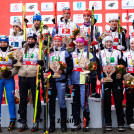 Die Medaillengewinner des Mixed Team-Wettbewerbs: Italien, Deutschland, Österreich (l-r).