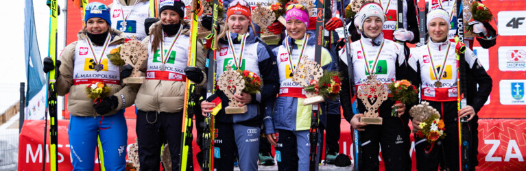 Die Medaillengewinner des Mixed Team-Wettbewerbs: Italien, Deutschland, Österreich (l-r).