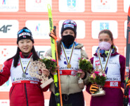 Das Podium bei den Damen: Haruka Kasai (JPN), Annika Sieff (ITA), Nathalie Armbruster (GER).