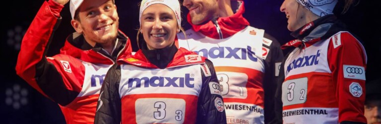 Team Österreich freut sich über Platz drei: Martin Fritz (AUT), Annalena Slamik (AUT), Philipp Orter (AUT), Lisa Hirner (AUT), (l-r).