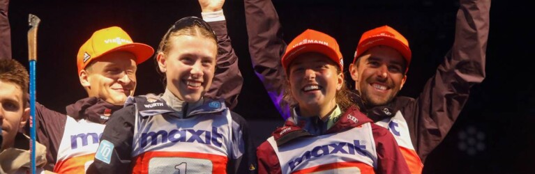 So sehen Sieger aus: Julian Schmid (GER), Jenny Nowak (GER), Nathalie Armbruster (GER), Johannes Rydzek (GER), (l-r).