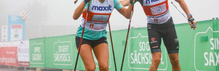 Cindy Haasch (GER) übernimmt von Eric Frenzel (GER).