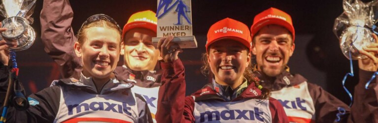 Die strahlenden Sieger: Jenny Nowak (GER), Julian Schmid (GER), Nathalie Armbruster (GER), Johannes Rydzek (GER), (l-r).