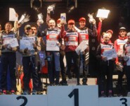 Das Podium: Samuel Costa (ITA), Annika Sieff (ITA), Daniela Dejori (ITA), Domenico Mariotti (ITA), Jenny Nowak (GER), Julian Schmid (GER), Nathalie Armbruster (GER), Johannes Rydzek (GER), Lisa Hirner (AUT), Martin Fritz (AUT), Philipp Orter (AUT), Annalena Slamik (AUT), (l-r).