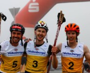 Die Sieger bei den Herren: Johannes Rydzek (GER), Ilkka Herola (FIN), Franz-Josef Rehrl (AUT), (l-r)