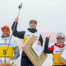 Die Sieger bei den Herren: Johannes Rydzek (GER), Ilkka Herola (FIN), Franz-Josef Rehrl (AUT), (l-r)