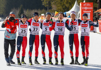 Das japanische Team der letzten Saison: Kodai Kimura (JPN), Sora Yachi (JPN), Yoshito Watabe (JPN), Hideaki Nagai (JPN), Akito Watabe (JPN), Ryota Yamamoto (JPN), (l-r).