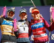 Das Podium der Damen: Ema Volavsek (SLO), Gyda Westvold Hansen (NOR), Nathalie Armbruster (GER), (l-r).