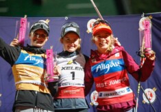 Das Podium der Damen: Ema Volavsek (SLO), Gyda Westvold Hansen (NOR), Nathalie Armbruster (GER), (l-r).