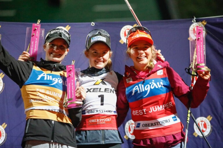 Das Podium der Damen: Ema Volavsek (SLO), Gyda Westvold Hansen (NOR), Nathalie Armbruster (GER), (l-r).
