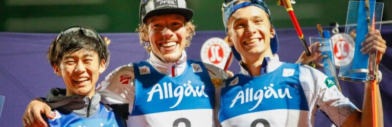 Strahlende Gesichter auf dem Podium: Ryota Yamamoto (JPN), Franz-Josef Rehrl (AUT), Eero Hirvonen (FIN), (l-r).