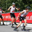 Das Führungstrio: Laurent Muhlethaler (FRA), Eero Hirvonen (FIN), Stefan Rettenegger (AUT)(l-r) - FIS Nordic Combined Summer Grand Prix men and women, individual gundersen HS108/10km men, Tschagguns (AUT