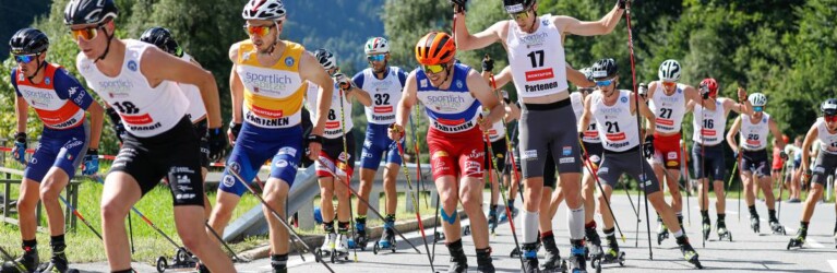 Die beiden Kontrahenten im Kampf um die Gesamtwertung laufen gemeinsam im Pulk: Ilkka Herola (FIN, gelb) und Franz-Josef Rehrl (AUT, blau).