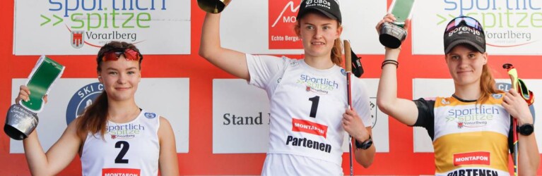 Die Tagessiegerinnen in Tschagguns: Minja Korhonen (FIN), Gyda Westvold Hansen (NOR), Ema Volavsek (SLO)