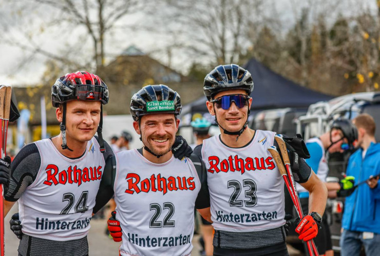 Strahlende Sieger: Julian Schmid (GER), Fabian Riessle (GER), Jakob Lange (GER), (l-r)